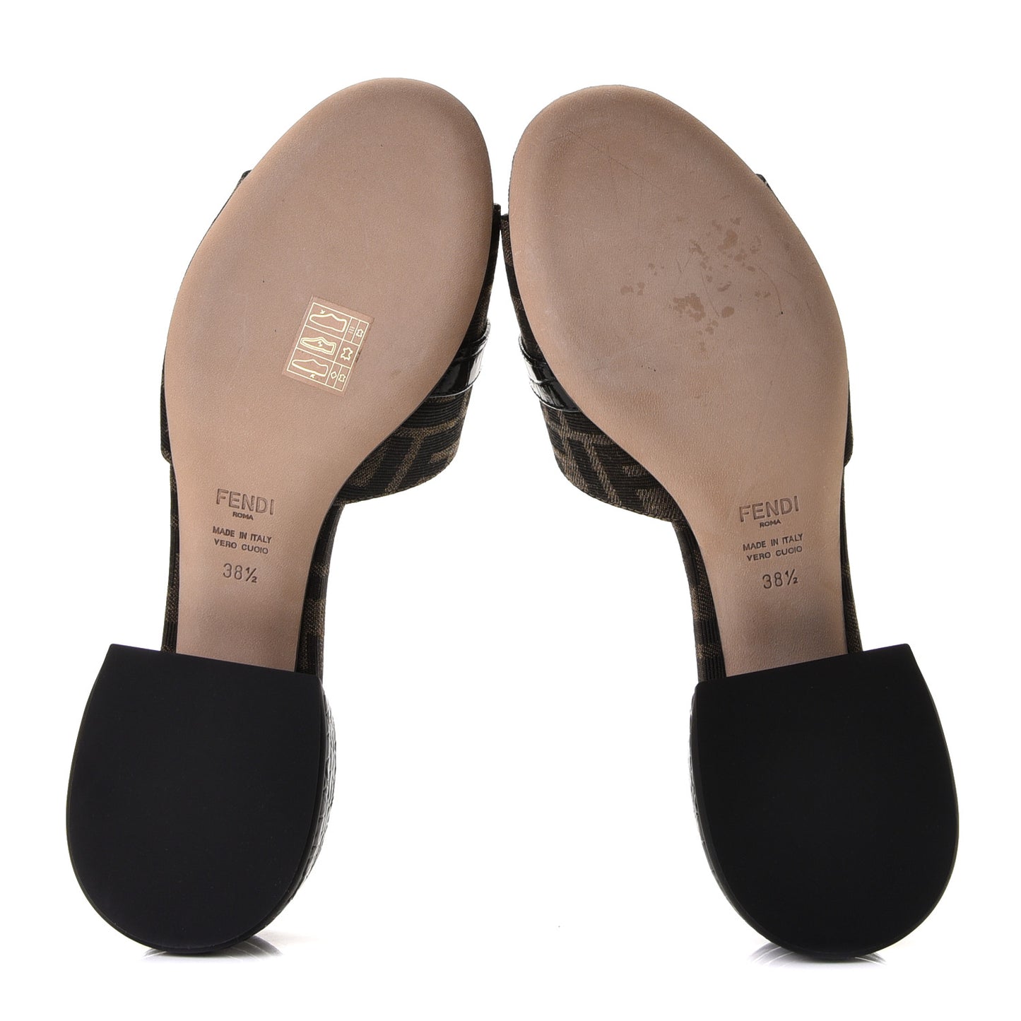 Jacquard Calfskin FF Crocodile Embossed Promenade Slide Sandals 38.5 Tobacco Moro Black