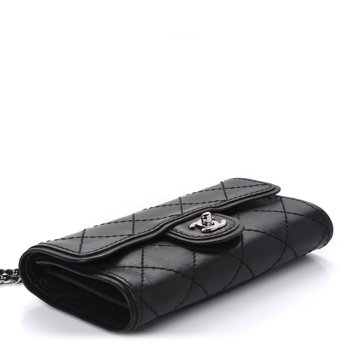 Calfskin Stitched Clutch Flap Black