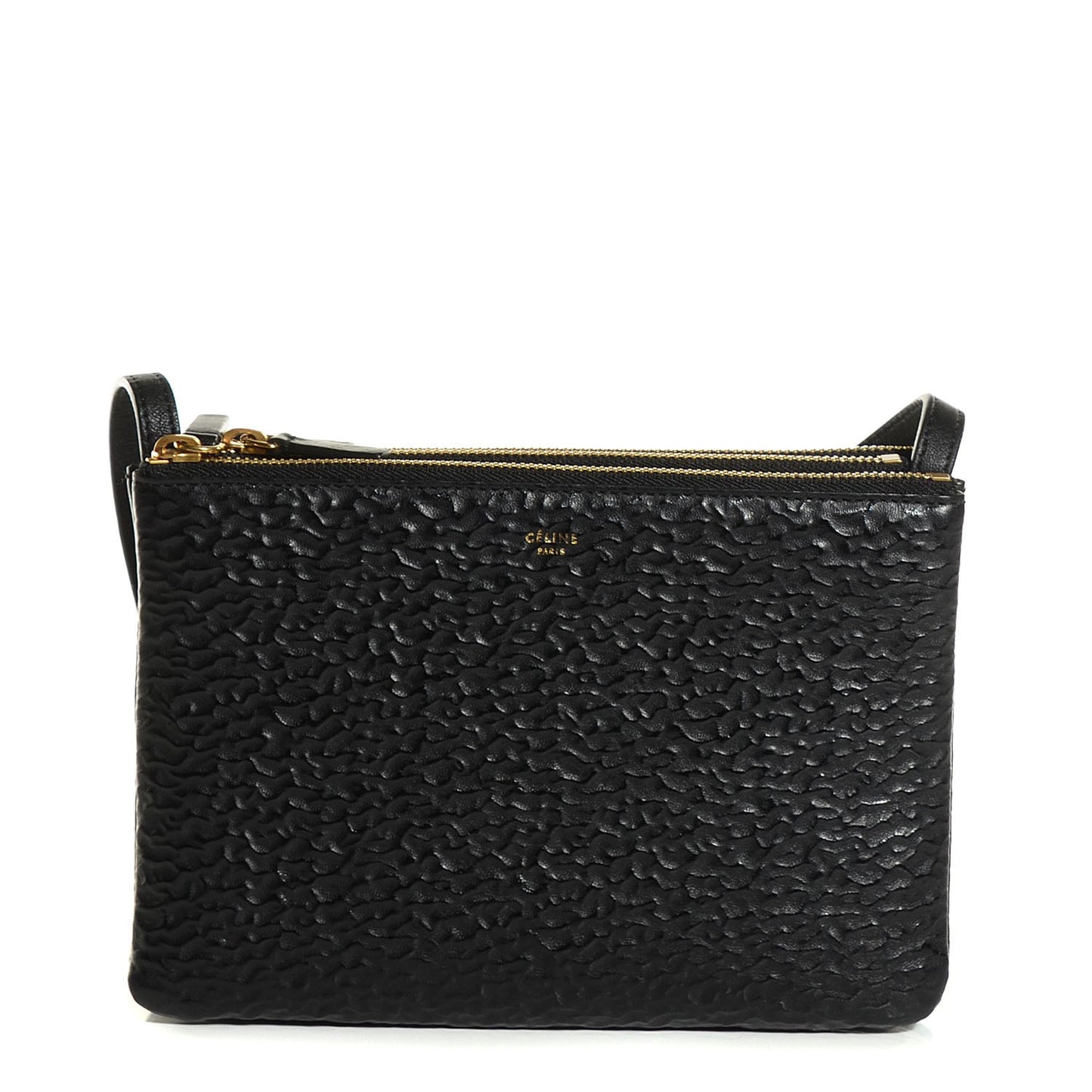 Calfskin Astrakhan Embossed Small Trio Crossbody Black