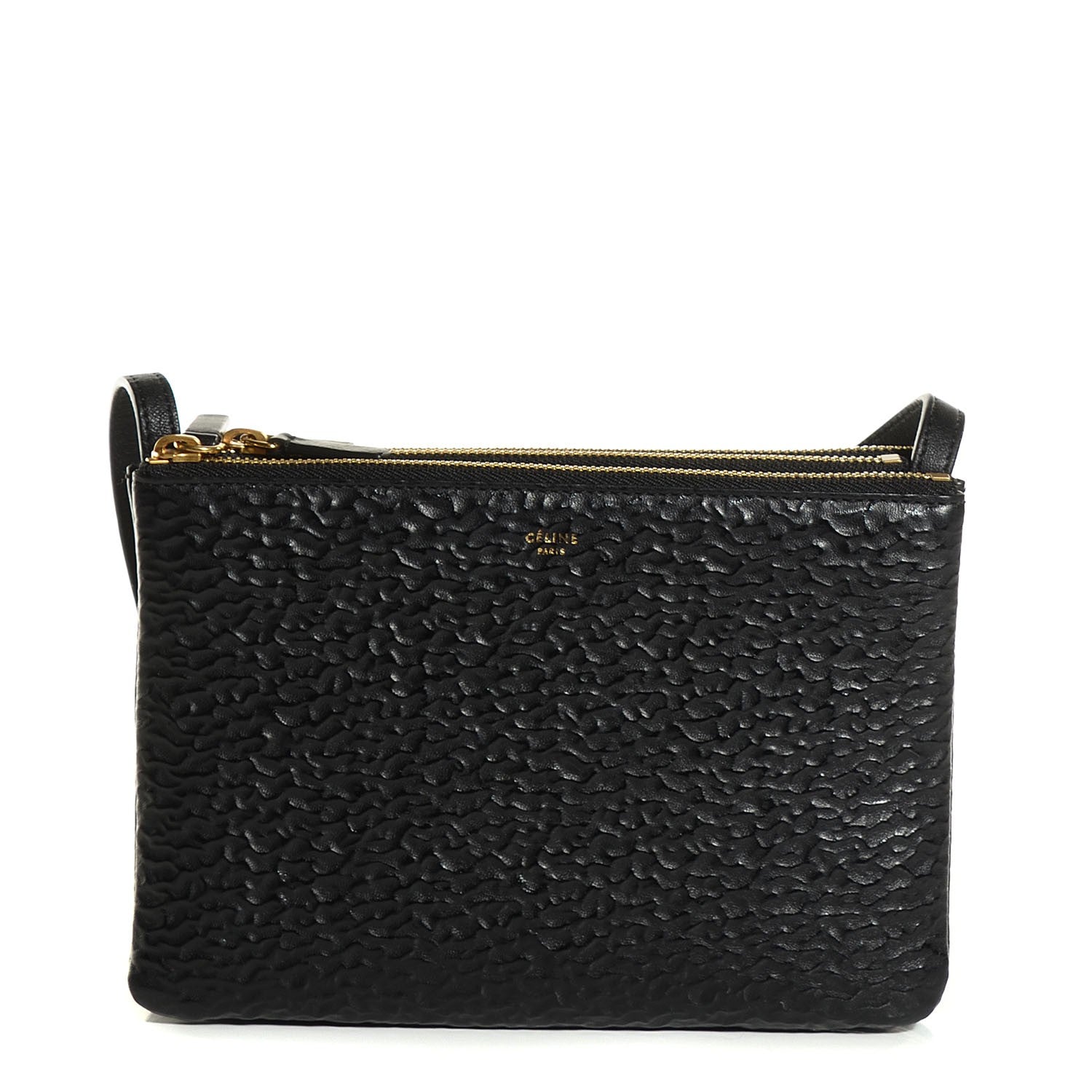 Celine Calfskin Astrakhan Embossed Small Trio Crossbody Black 1 of 7