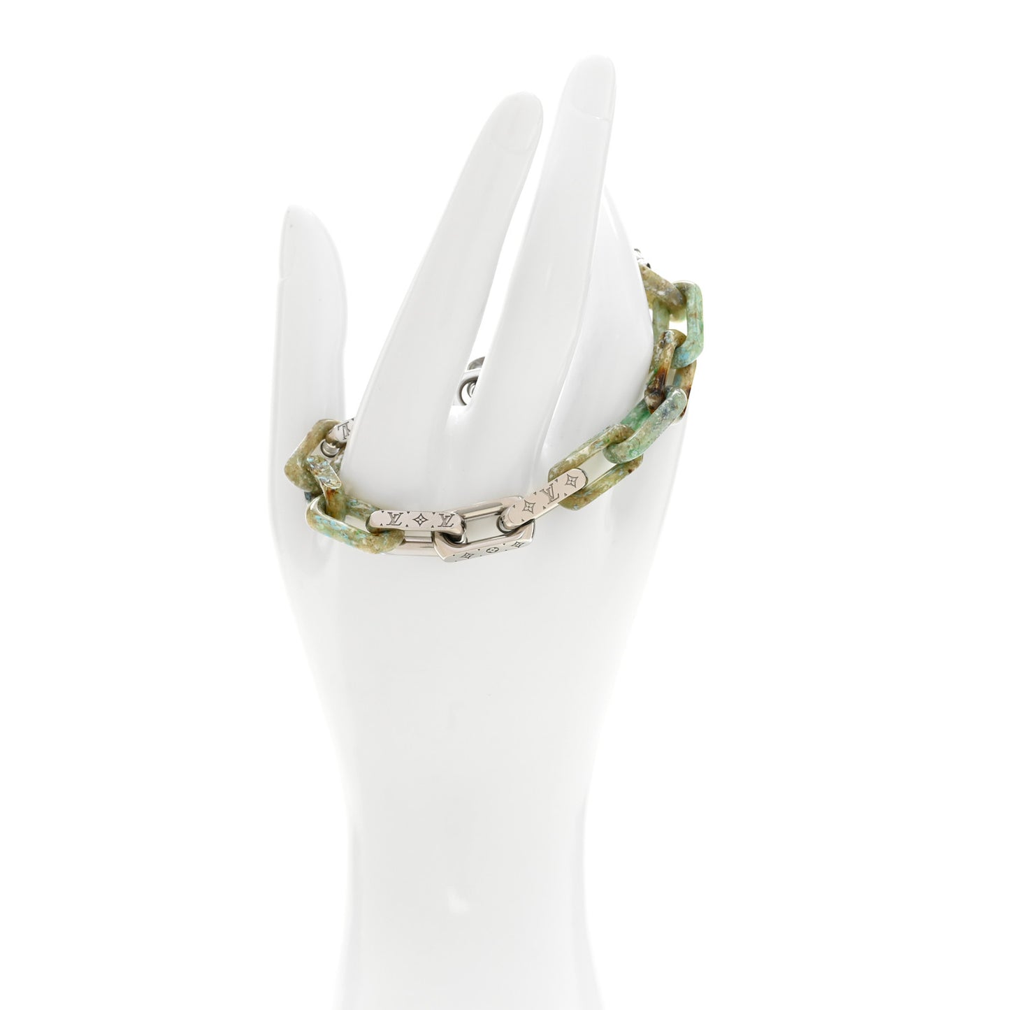 Metal Resin Monogram Chain Bracelet  Silver