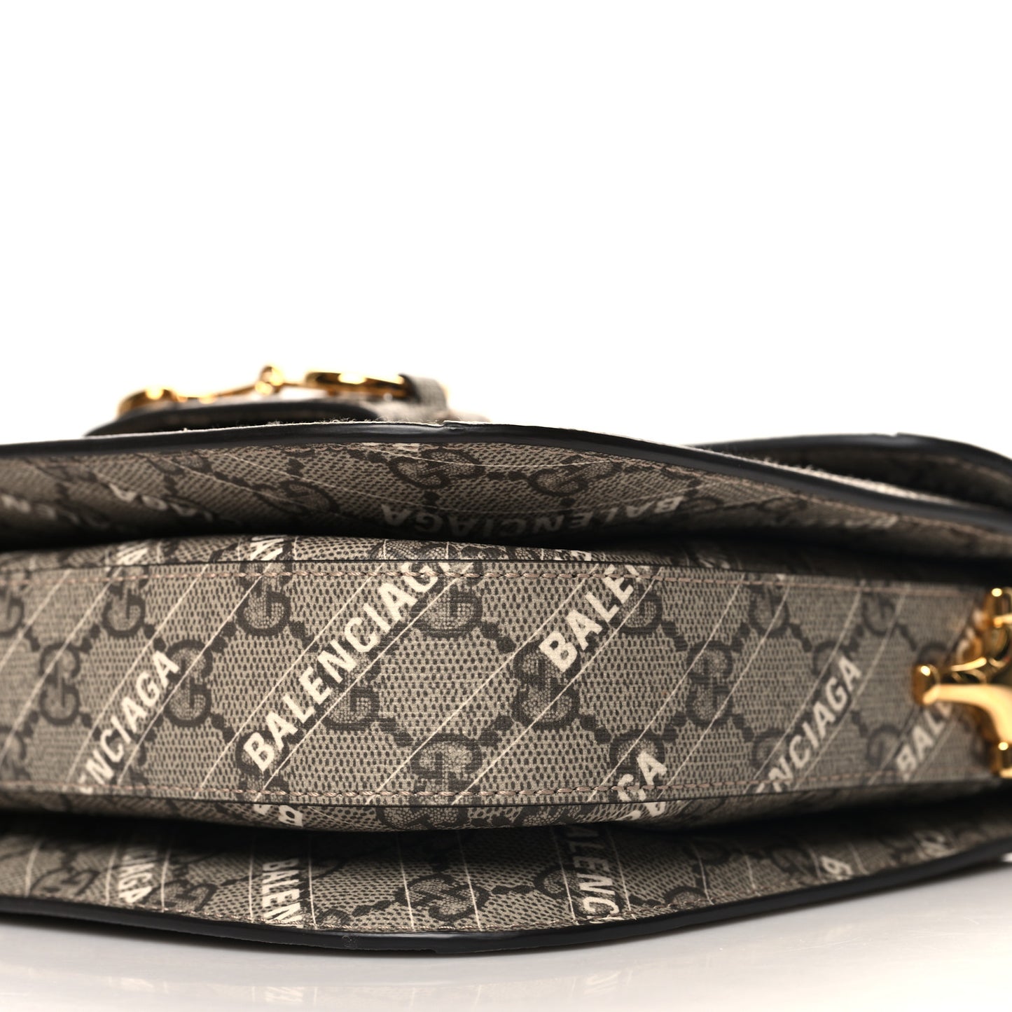 X BALENCIAGA GG Supreme Monogram Logo Print Horsebit 1955 Shoulder Bag Beige Ebony