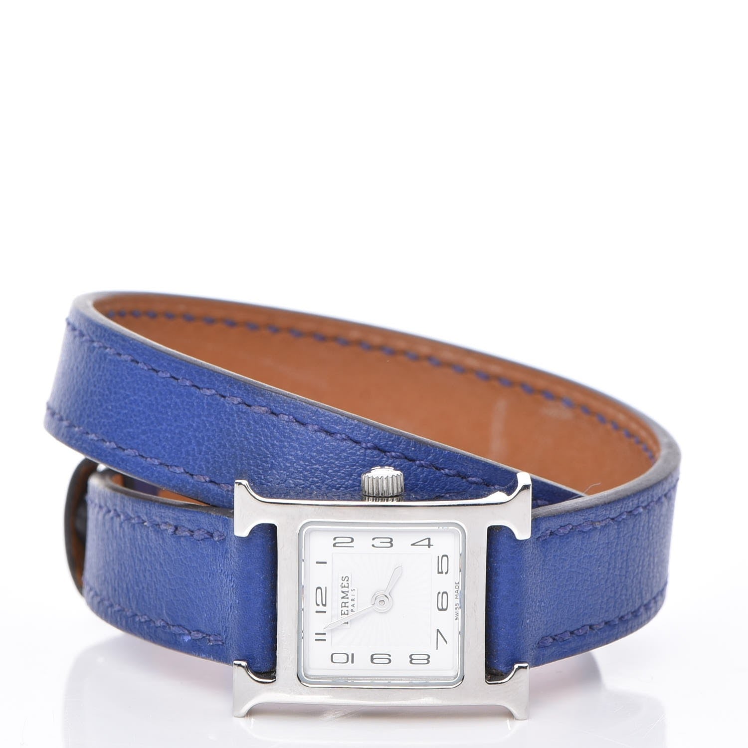 Hermes Stainless Steel Swift 17.2mm Heure H Hour Double Tour Quartz Watch Bleu Electrique 4 of 10