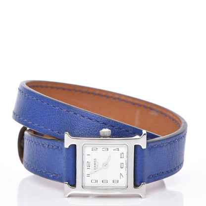 Hermes Stainless Steel Swift 17.2mm Heure H Hour Double Tour Quartz Watch Bleu Electrique 4 of 10