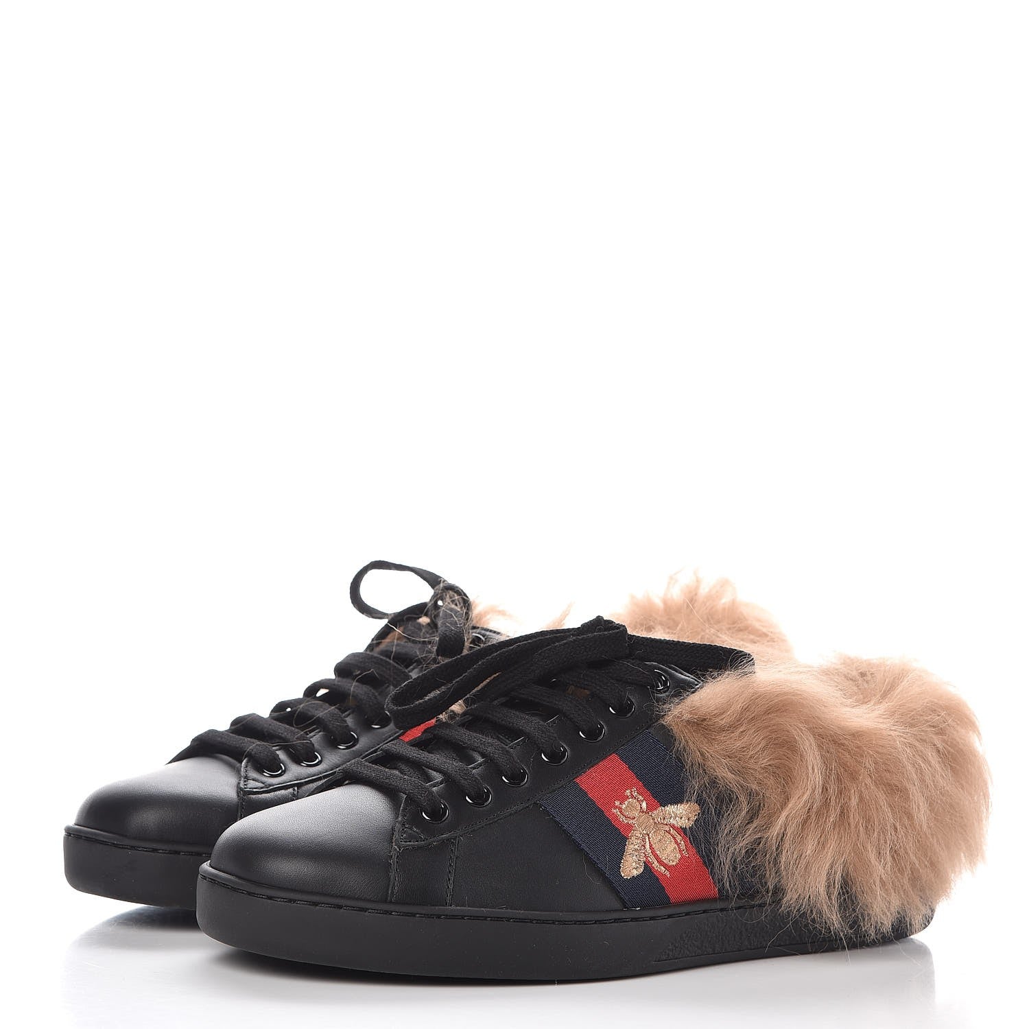 Gucci Calfskin Wool Web Bee Embroidered Mens Ace Sneakers 6 Black 3 of 9