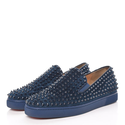 Christian Louboutin Velvet Spikes Mens Roller Boat Flats 45 Quartz 3 of 18