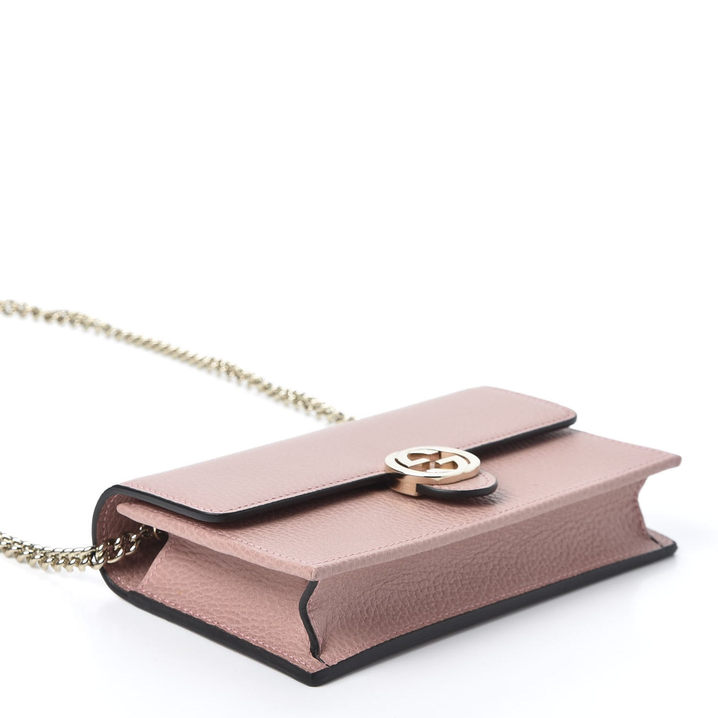 Dollar Calfskin Interlocking G Chain Wallet Soft Pink