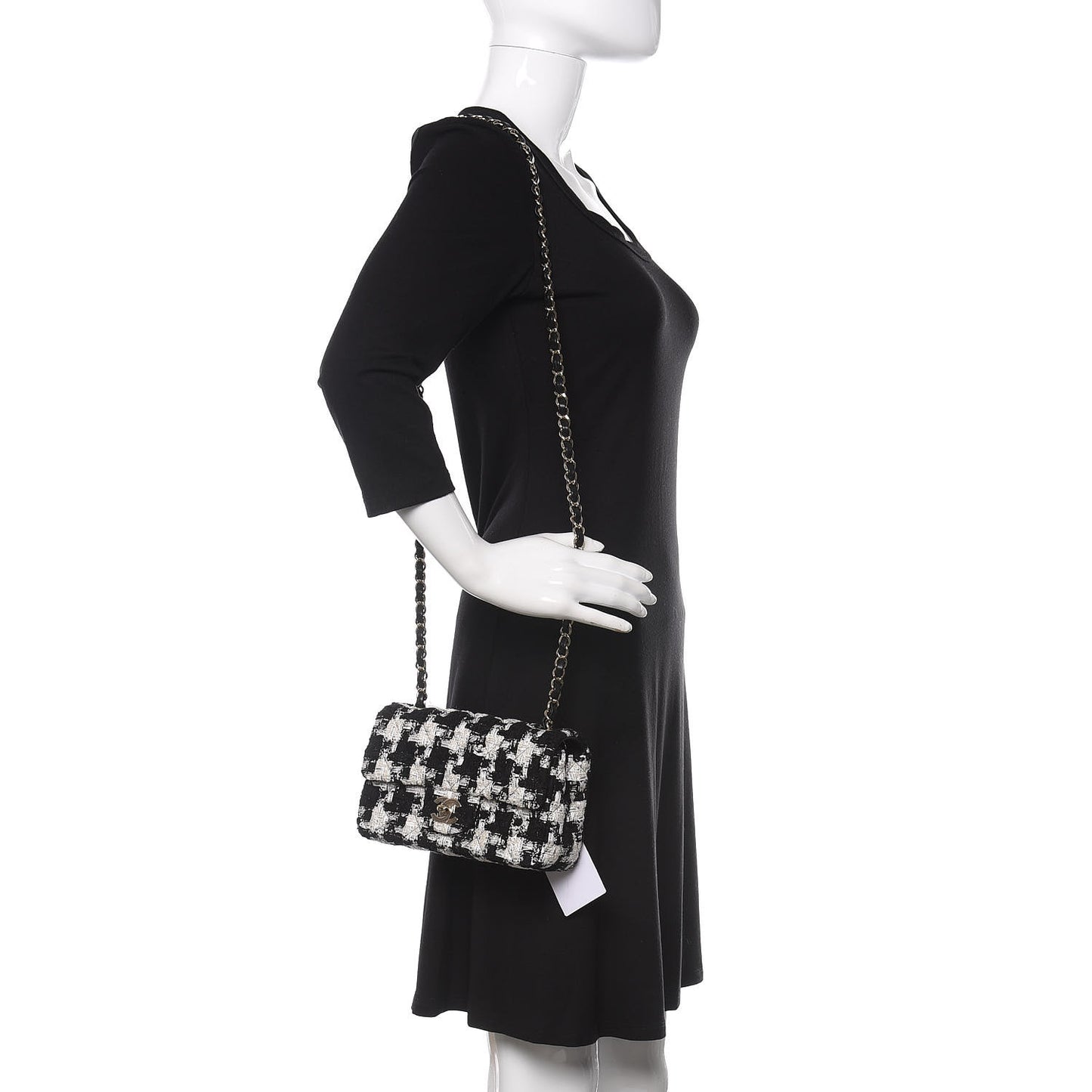 Tweed Quilted Mini Rectangular Flap Black Ecru White