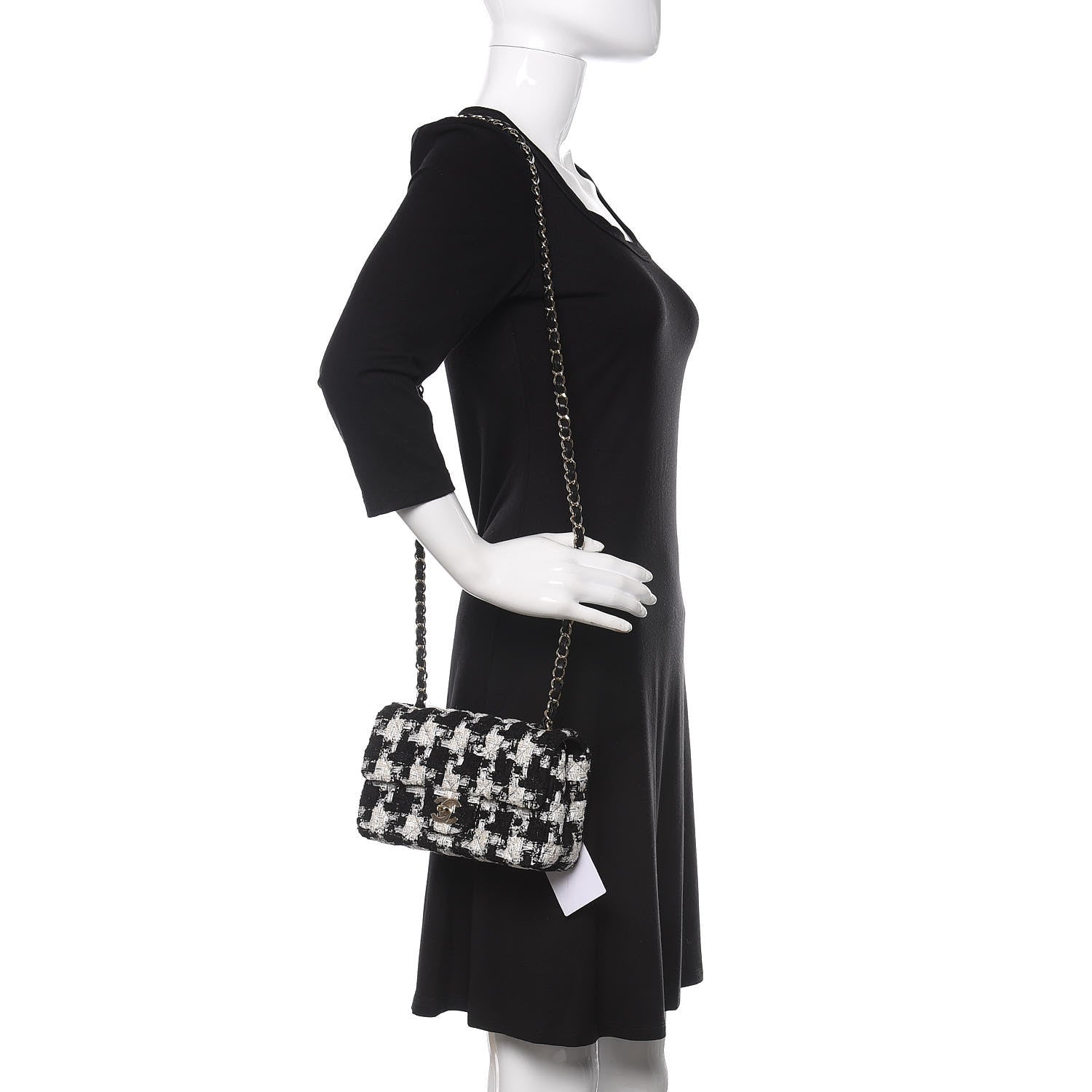 Chanel Tweed Quilted Mini Rectangular Flap Black Ecru White 2 of 10