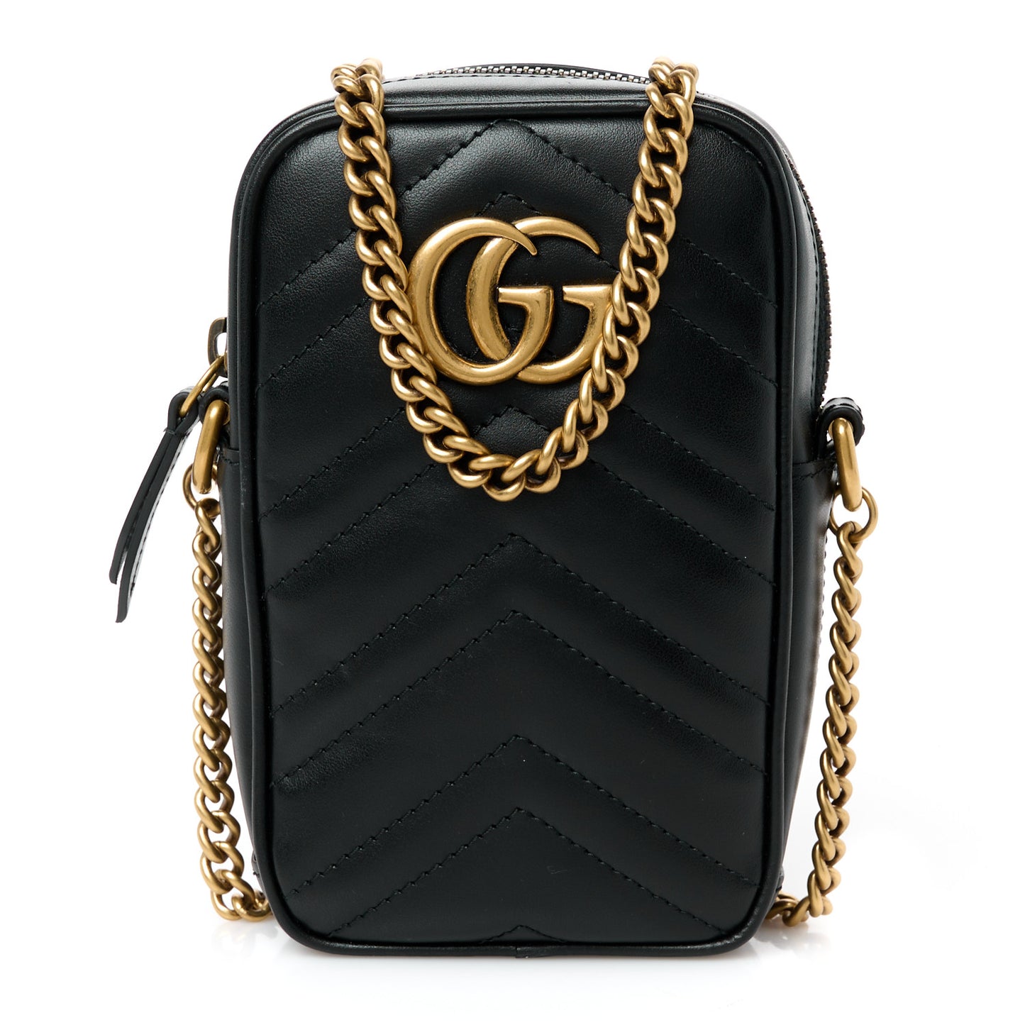 Calfskin Matelasse Mini GG Marmont Crossbody Bag Black