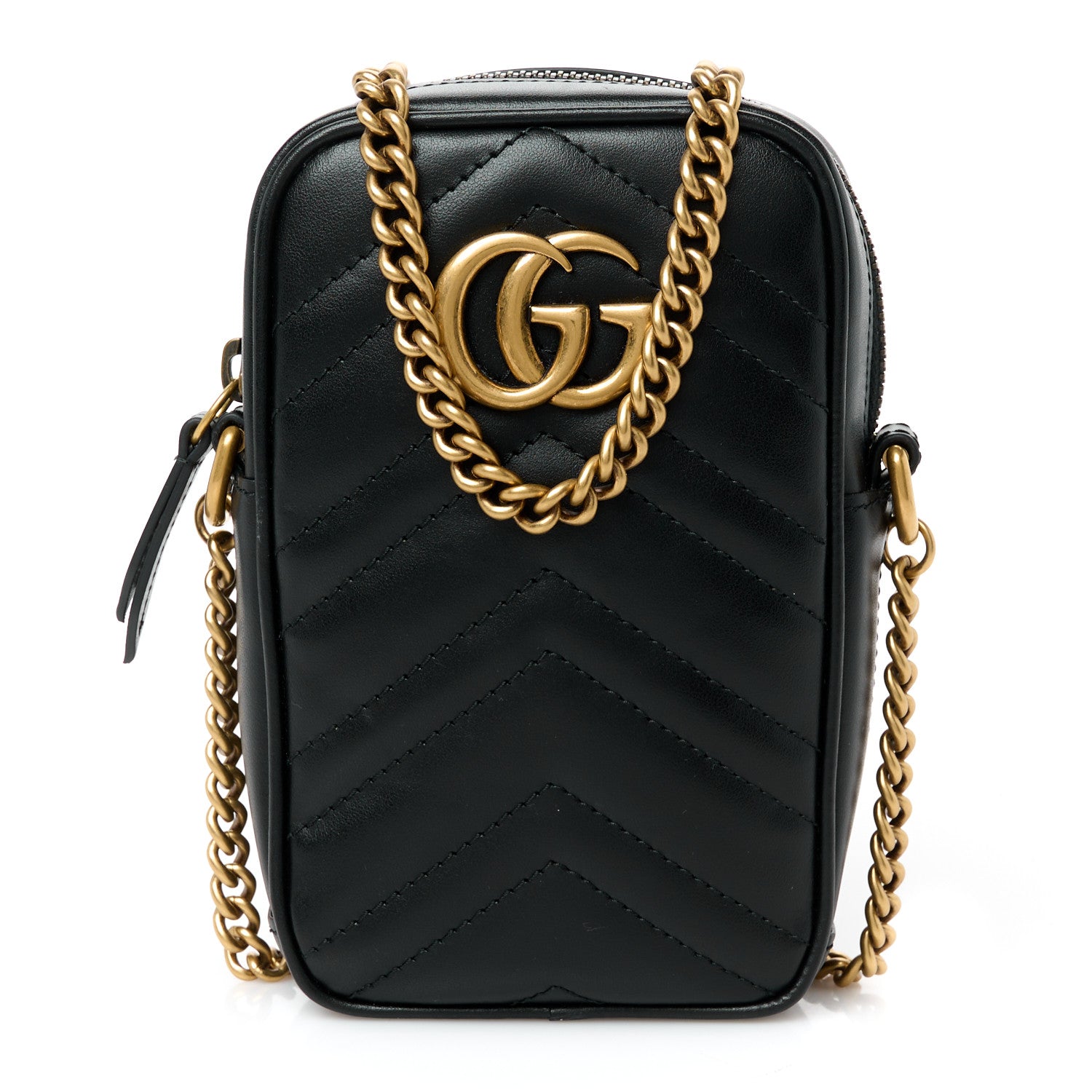 Gucci Calfskin Matelasse Mini GG Marmont Crossbody Bag Black 1 of 11
