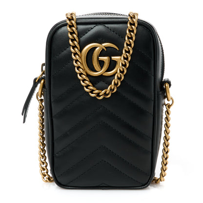 Gucci Calfskin Matelasse Mini GG Marmont Crossbody Bag Black 1 of 11