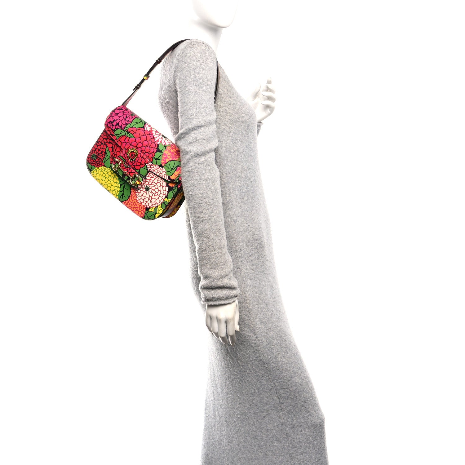 Gucci X KEN SCOTT Textured Calfskin Pomponica Print Horsebit 1955 Shoulder Bag Multicolor Fuxia Pompom 2 of 10