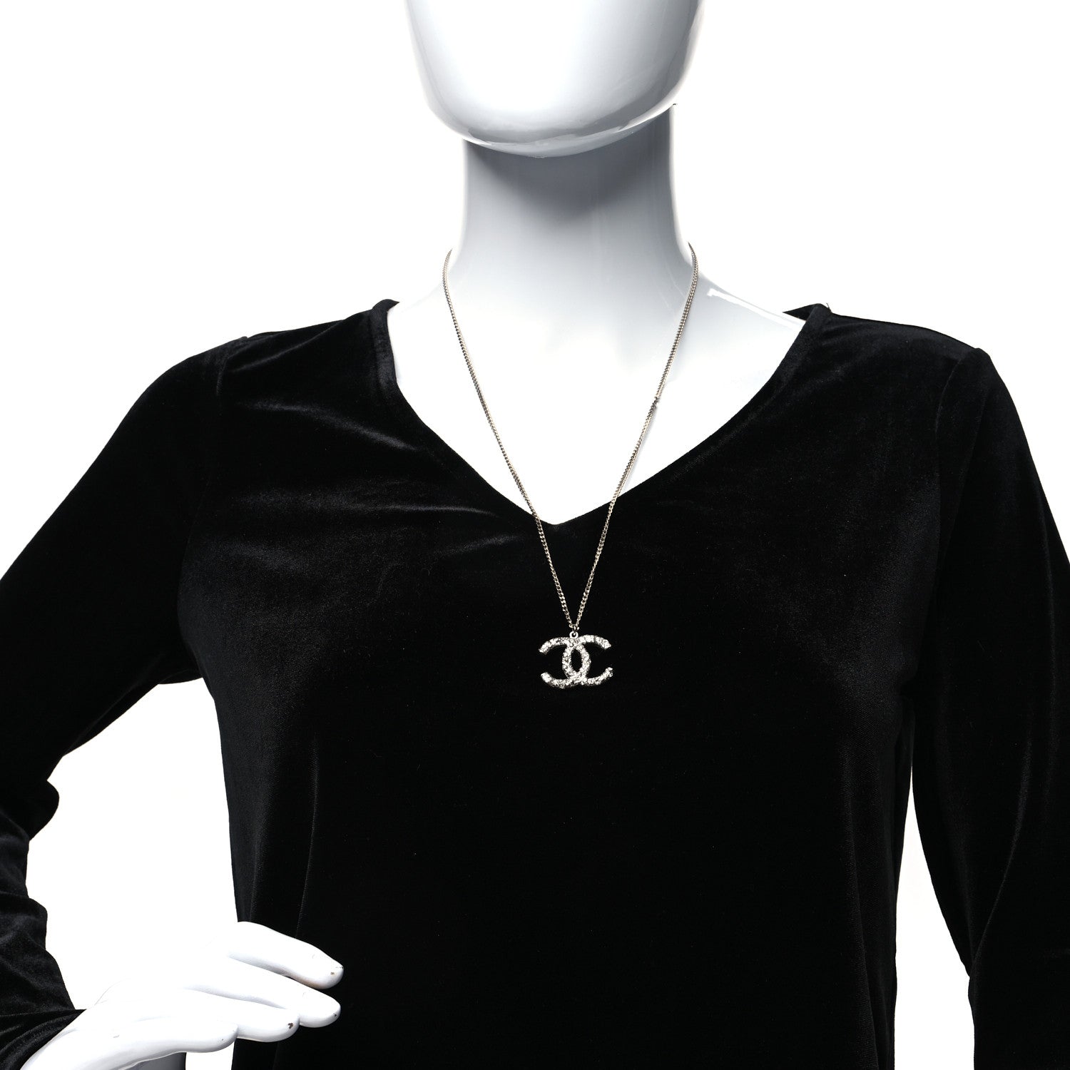 Chanel Crystal CC Pendant Necklace Silver 2 of 5