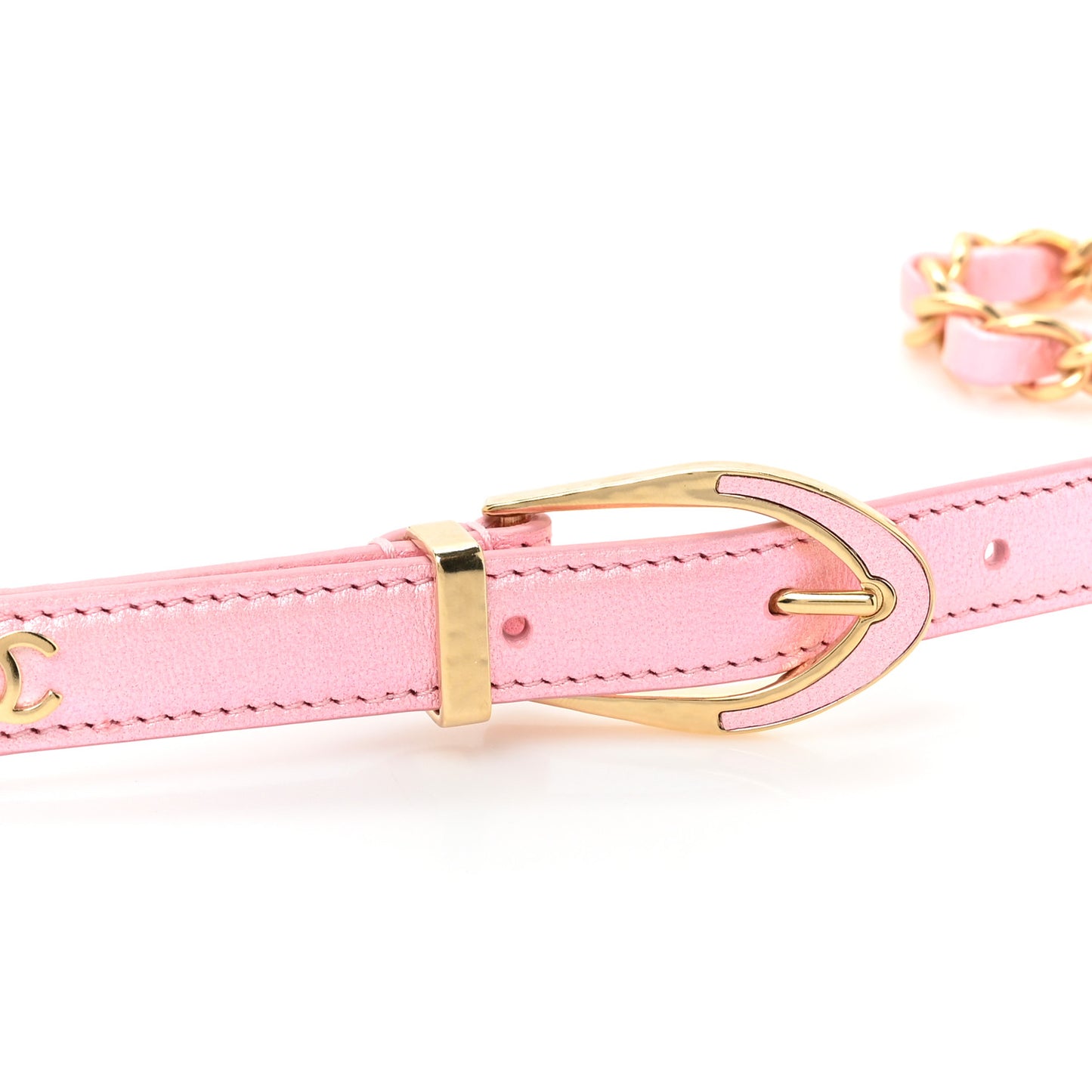 Iridescent Lambskin Metal Chain Belt XS Pink