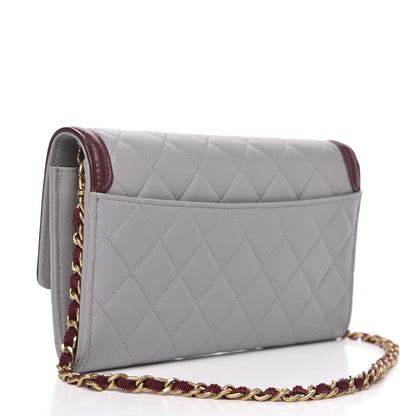 Chanel Lambskin Quilted Wallet With Removable Chain Grey Burgundy 3 of 11