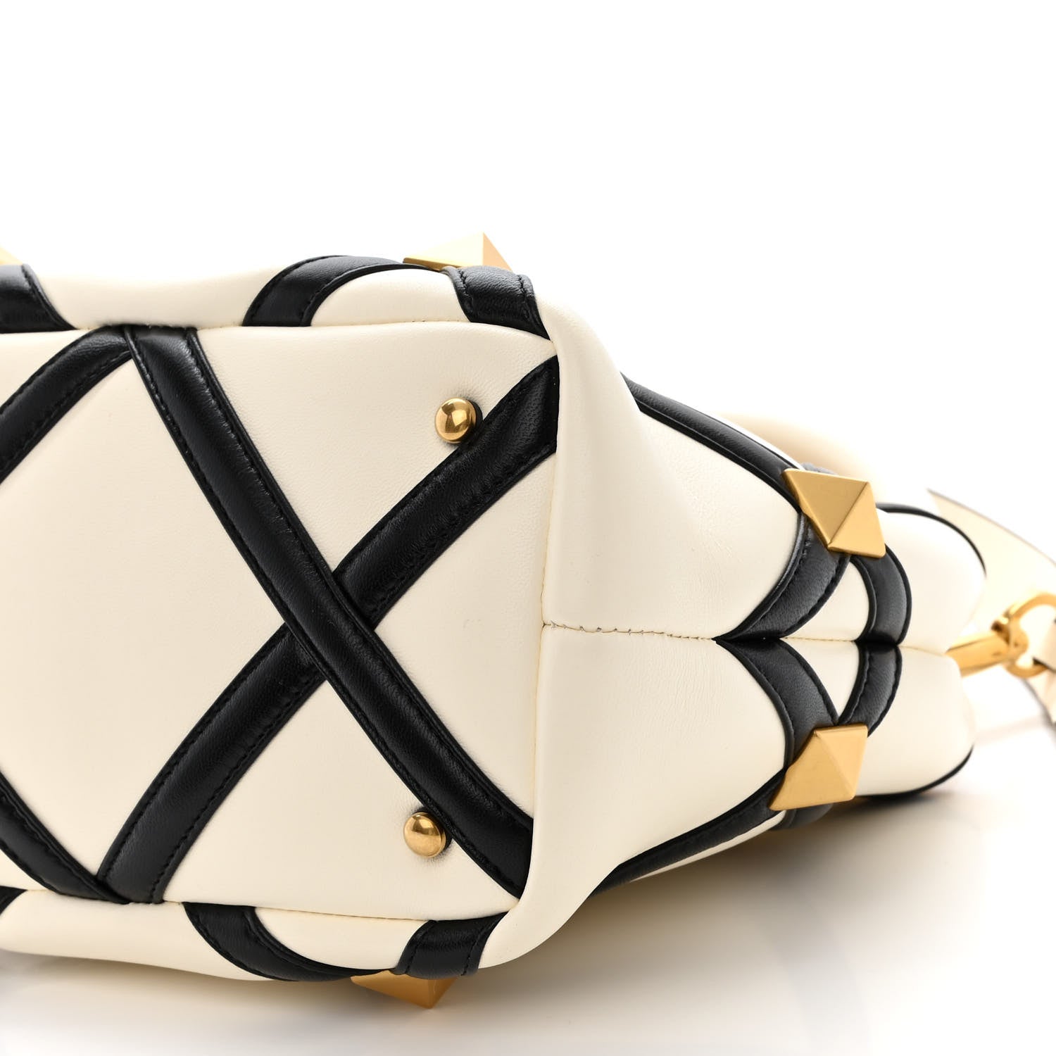 Valentino Garavani Nappa Small Roman Stud The Handle Bag Ivory Black 10 of 10