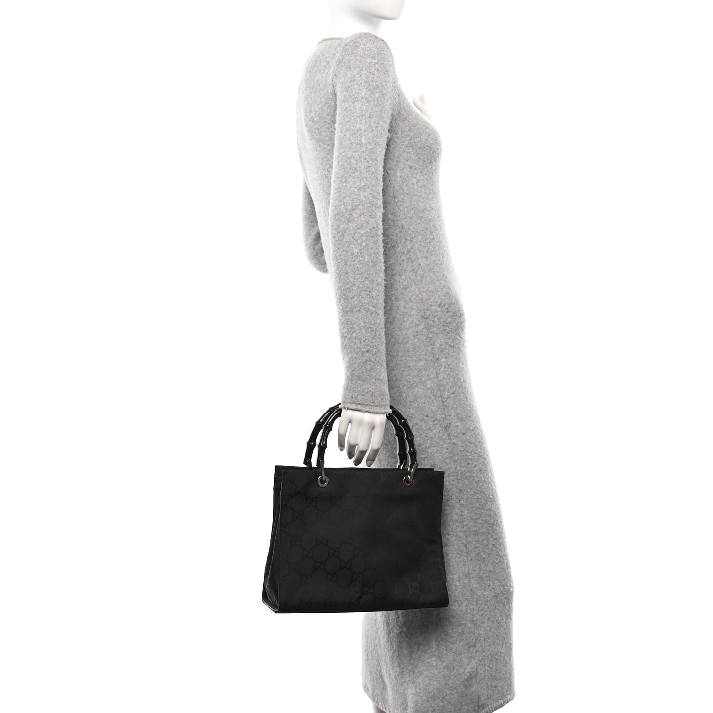 Nylon Monogram Bamboo Handle Bag Black
