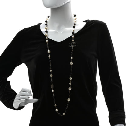 Chanel Pearl Bead Enamel CC Long Necklace Black Light Gold 2 of 5