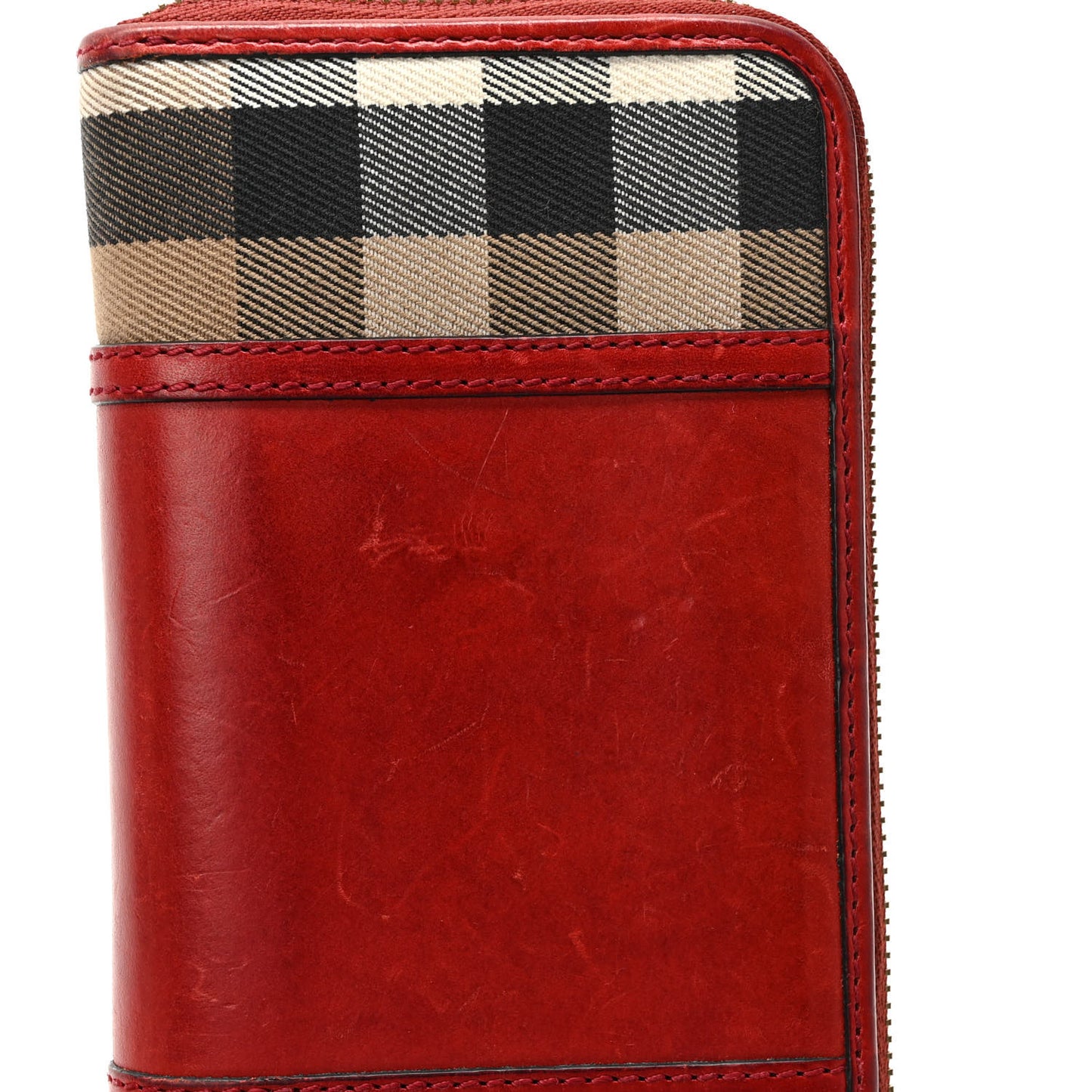House Check Large Sartorial Ziggy Zip Around Wallet Military Red