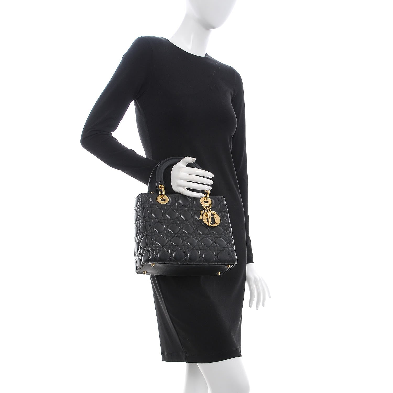 Christian Dior Lambskin Cannage Medium Lady Dior Black 2 of 9