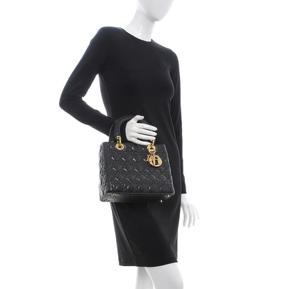 Christian Dior Lambskin Cannage Medium Lady Dior Black 2 of 9