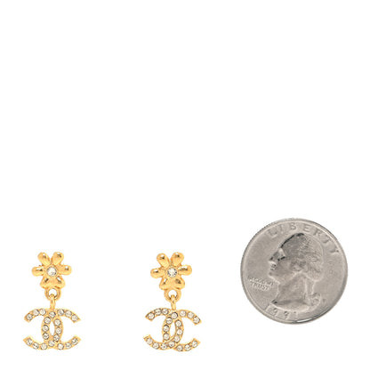 Chanel Crystal CC Flower Drop Earrings Gold 2 of 4