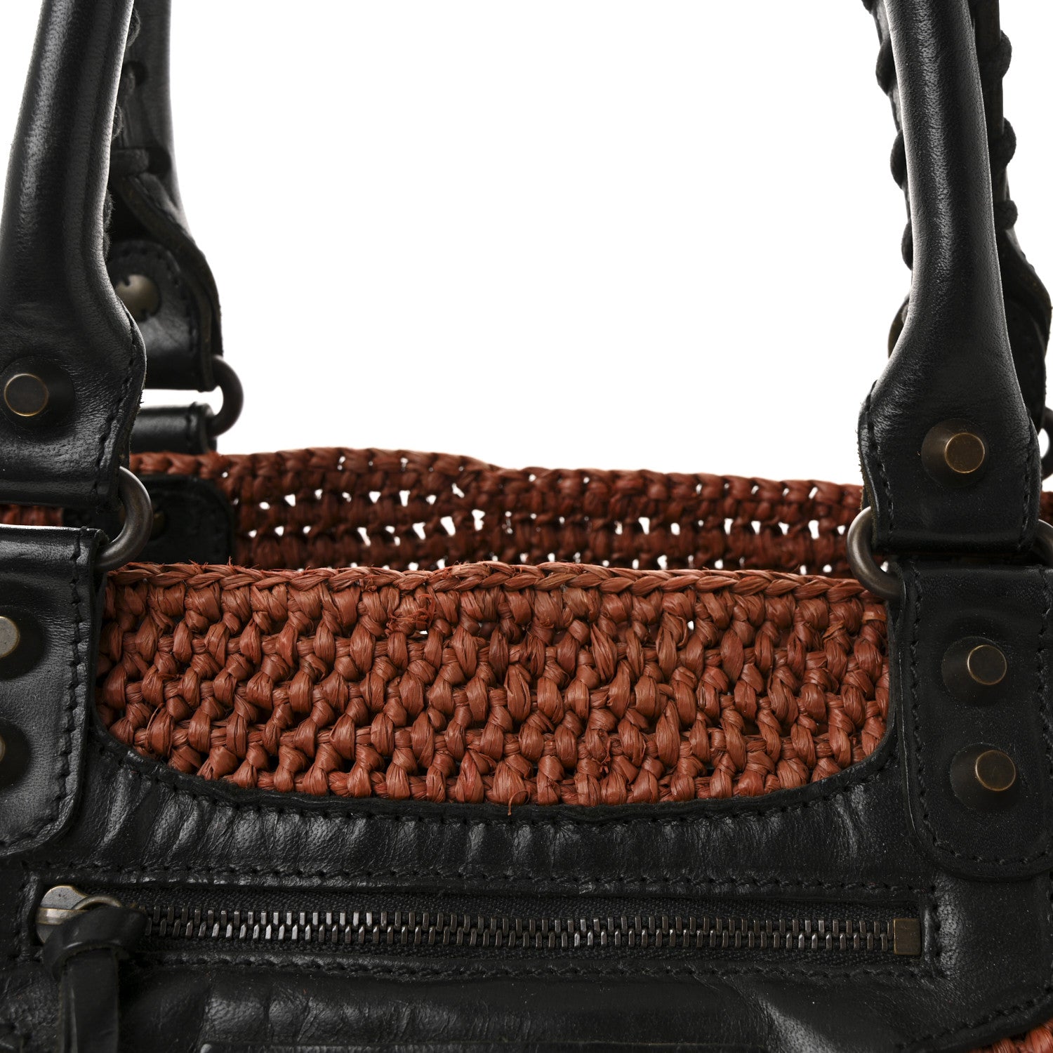 Balenciaga Raffia Calfskin Panier Basket Tote Brown Black 7 of 9