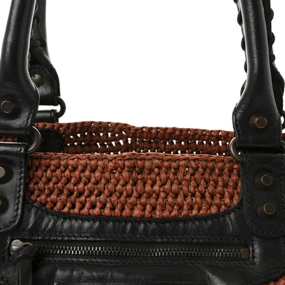 Balenciaga Raffia Calfskin Panier Basket Tote Brown Black 7 of 9