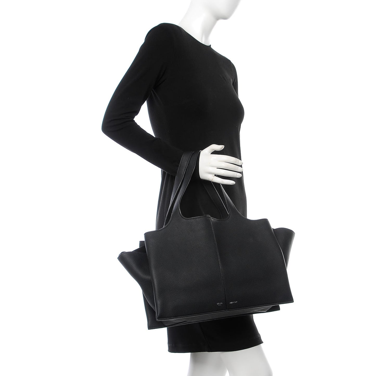 Baby Grained Calfskin Medium Tri-Fold Bag Black