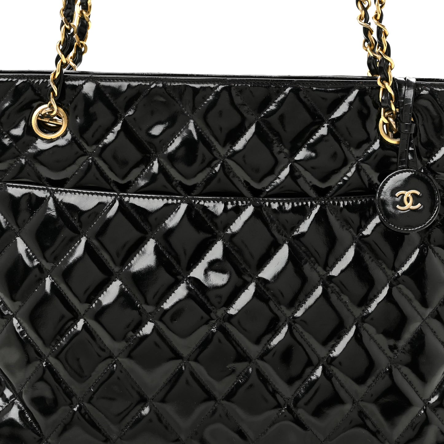 Patent Quilted Shopping Tote  Black