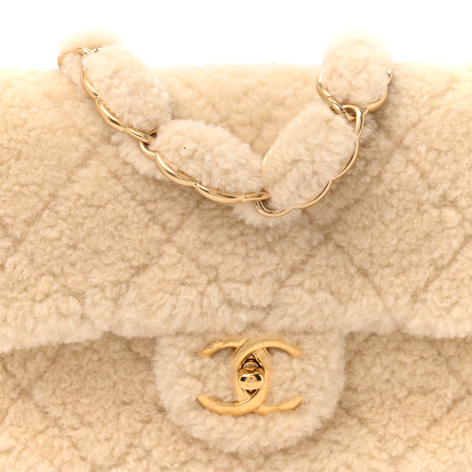 Chanel Shearling Lambskin Quilted Small CC Chain Flap Ecru 7 of 9