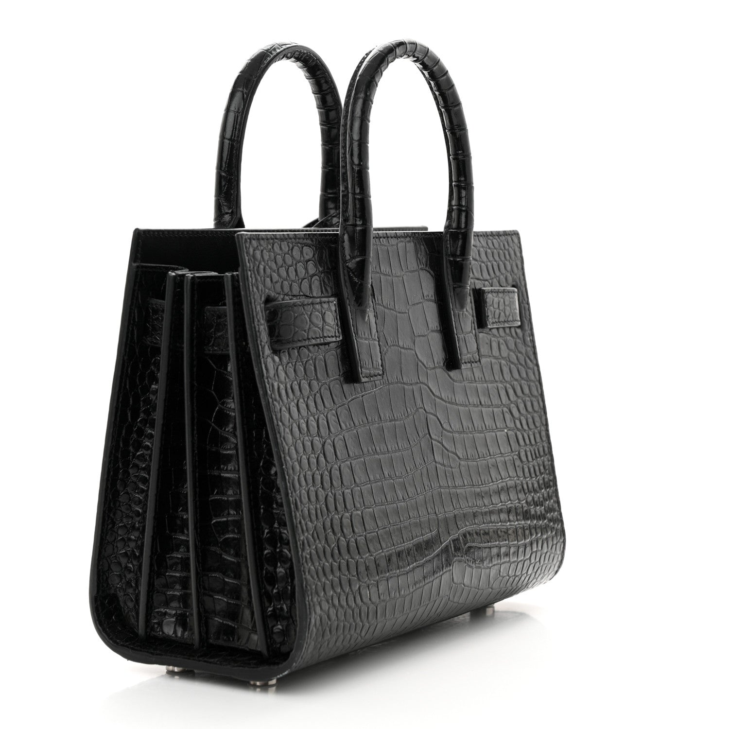 Saint Laurent Calfskin Crocodile Embossed Nano Sac De Jour Black 3 of 15