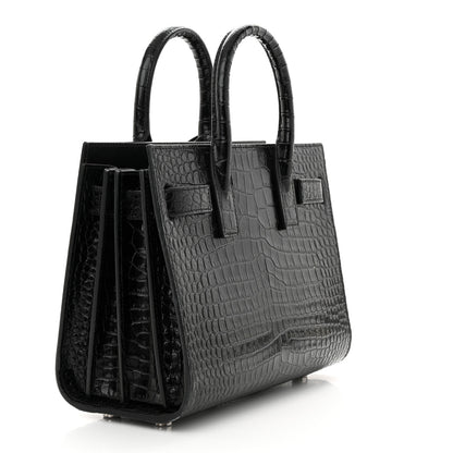 Saint Laurent Calfskin Crocodile Embossed Nano Sac De Jour Black 3 of 15