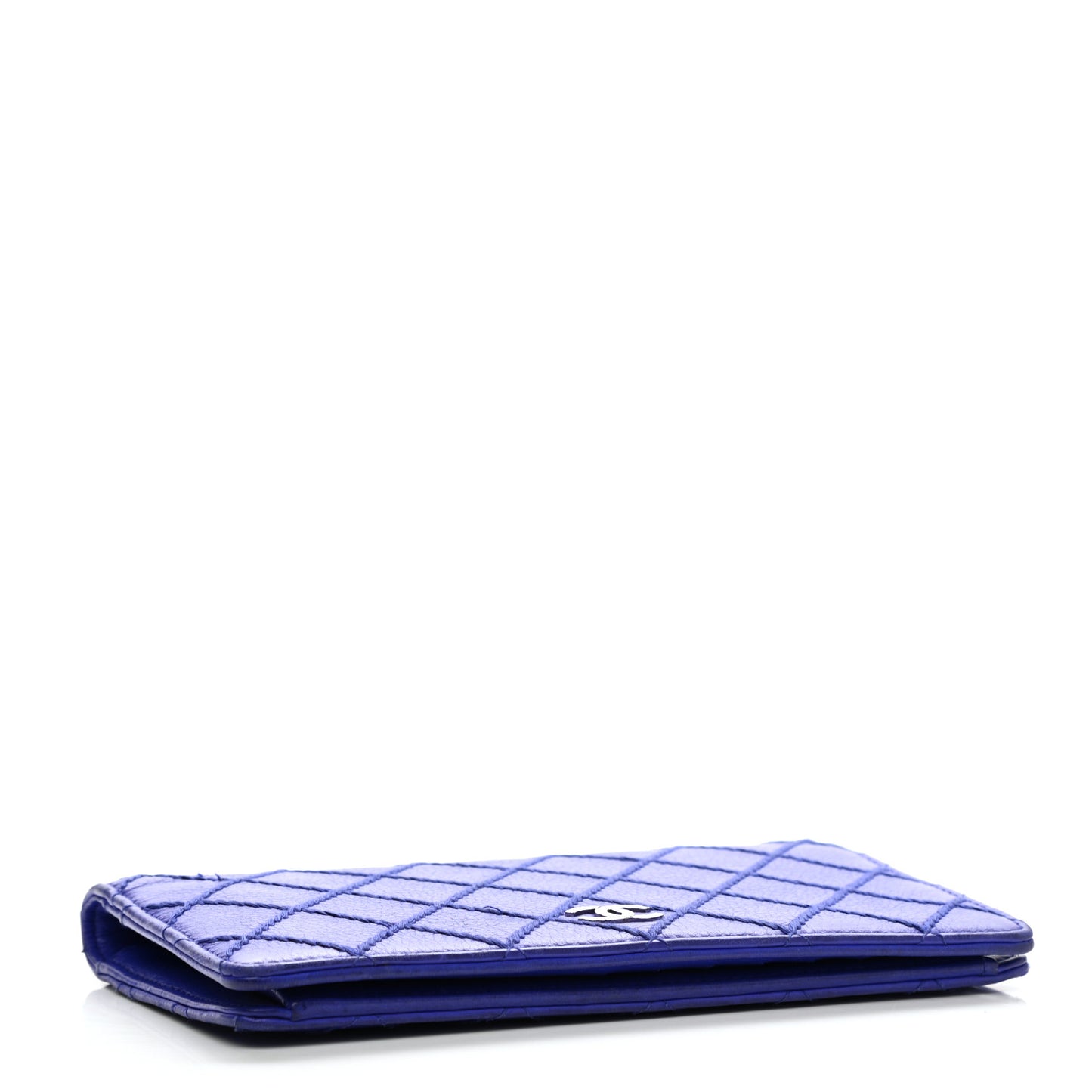 Calfskin Diamond Stitched Yen Wallet Blue