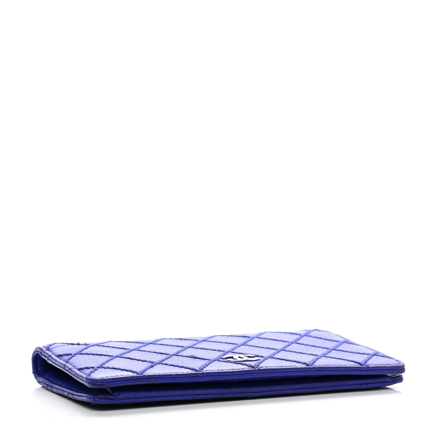 Chanel Calfskin Diamond Stitched Yen Wallet Blue 4 of 9