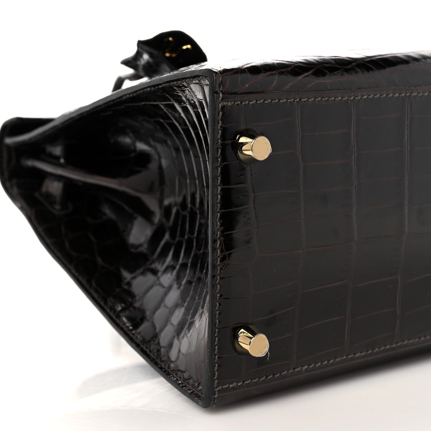 Hermes Shiny Niloticus Crocodile Kelly Sellier 28 Macassar 8 of 38