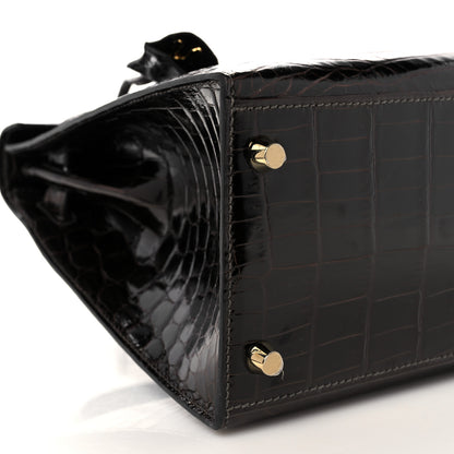 Hermes Shiny Niloticus Crocodile Kelly Sellier 28 Macassar 8 of 38