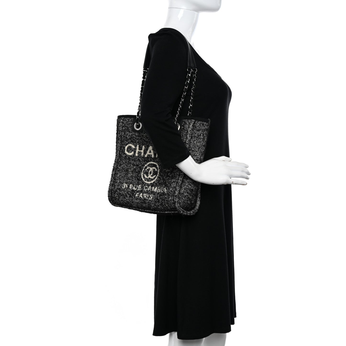 Mixed Fibers Calfskin Mini Deauville Tote Black White