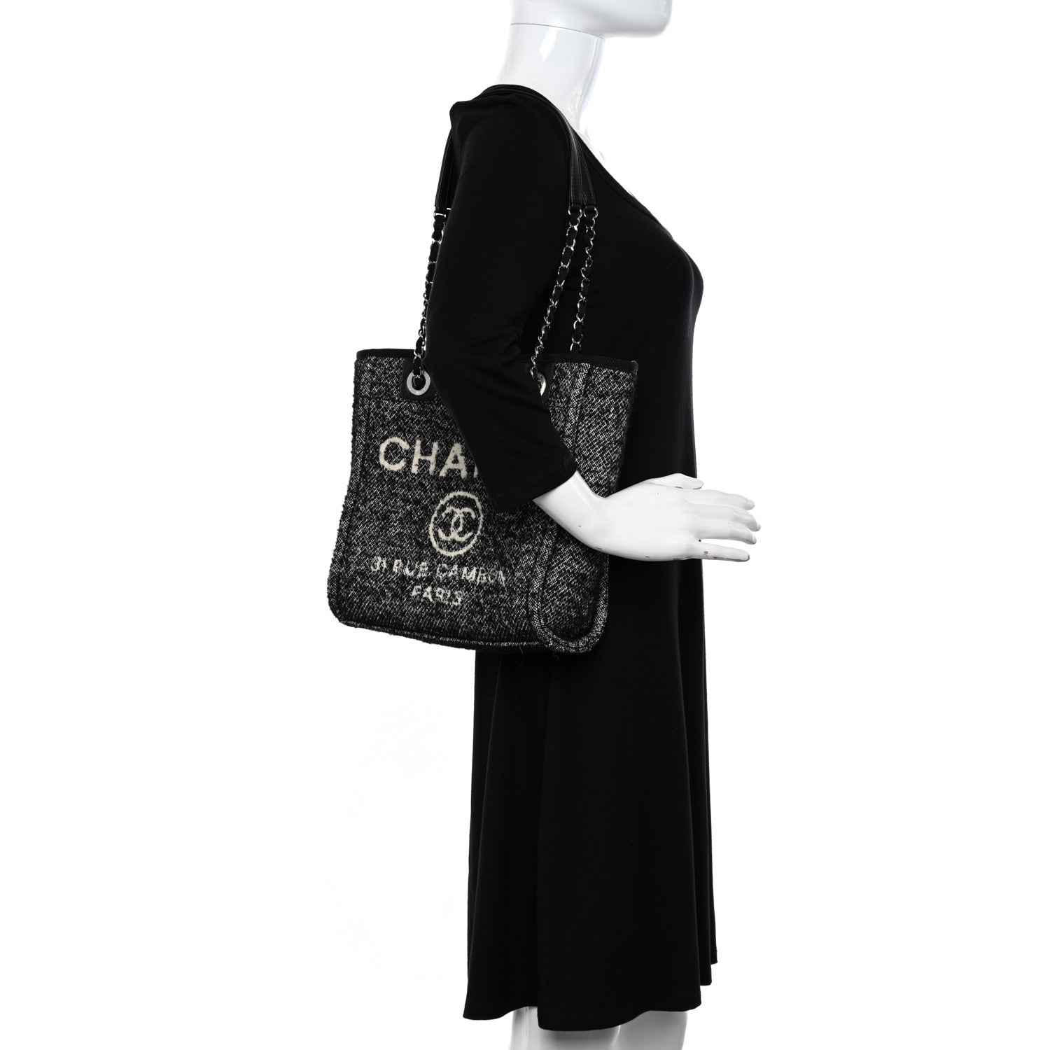 Chanel Mixed Fibers Calfskin Mini Deauville Tote Black White 2 of 10