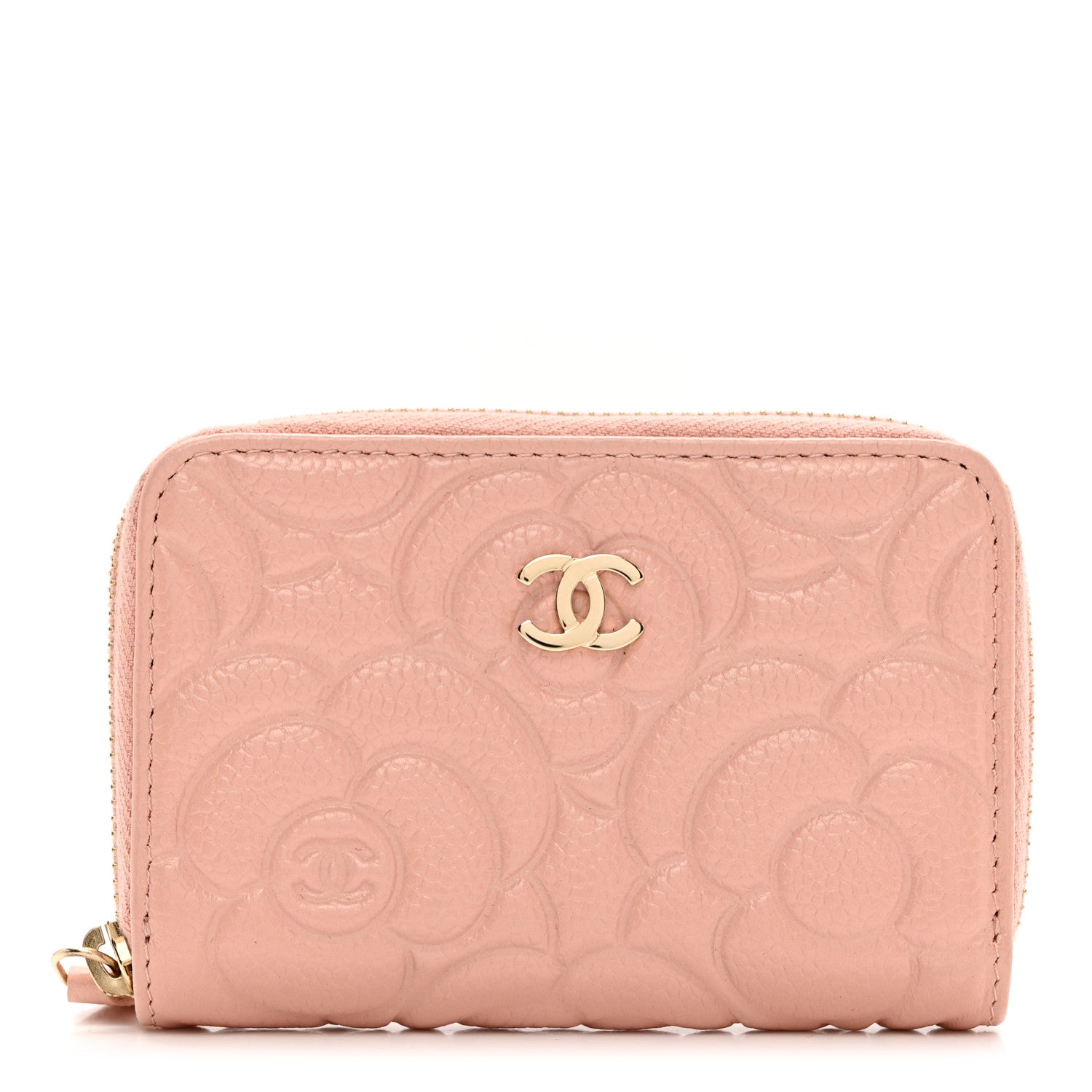 Chanel Caviar Camellia Embossed Zip Coin Purse Light Pink 1 of 7