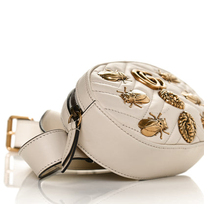 Gucci Calfskin Matelasse Animal Studs GG Marmont Belt Bag 95 38 White 4 of 12