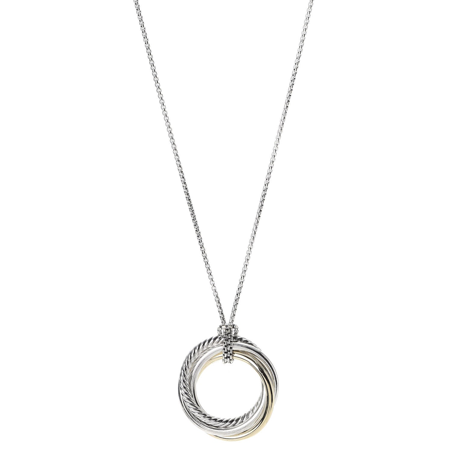 David Yurman Sterling Silver 14K Yellow Gold 37mm Crossover Pendant Necklace 1 of 5