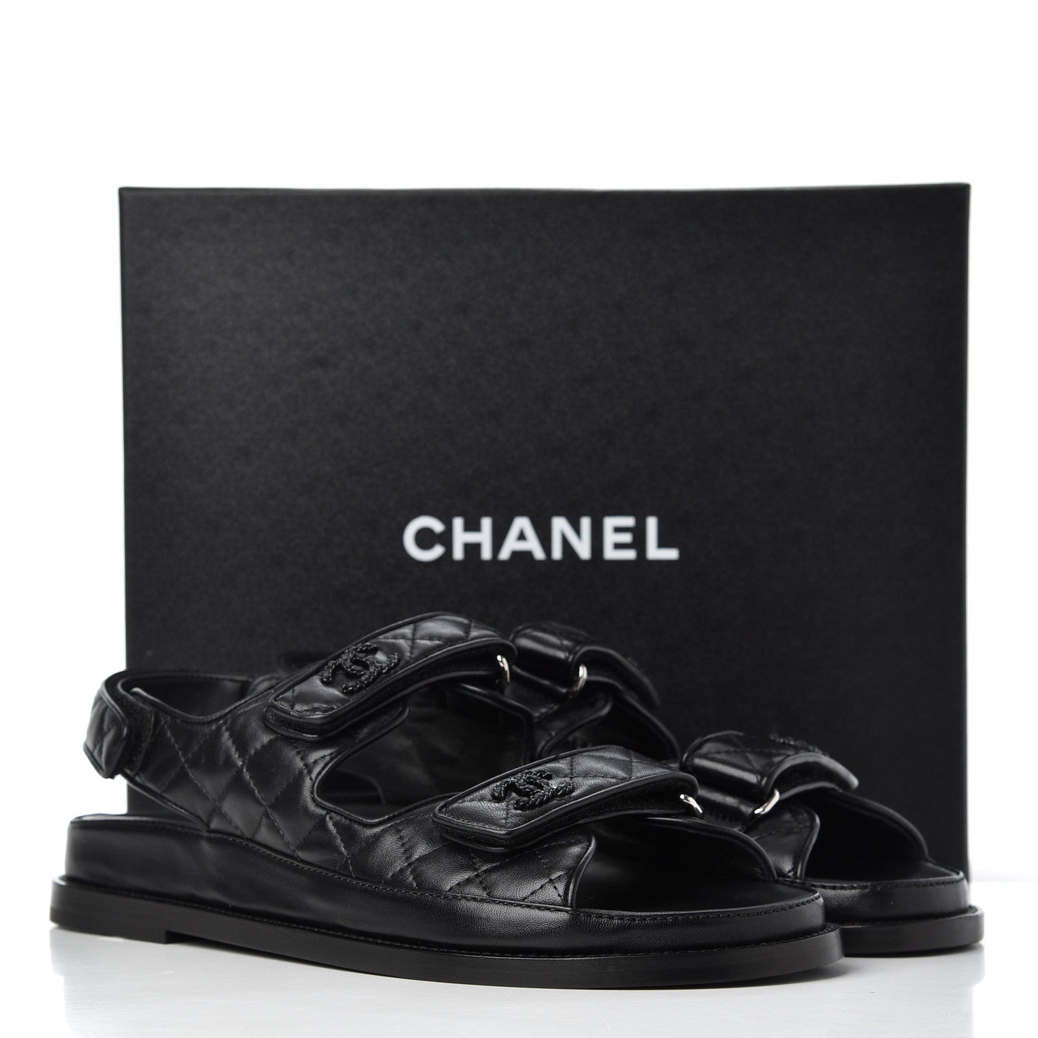 Chanel Lambskin Velcro Dad Sandals 41 Black 9 of 9