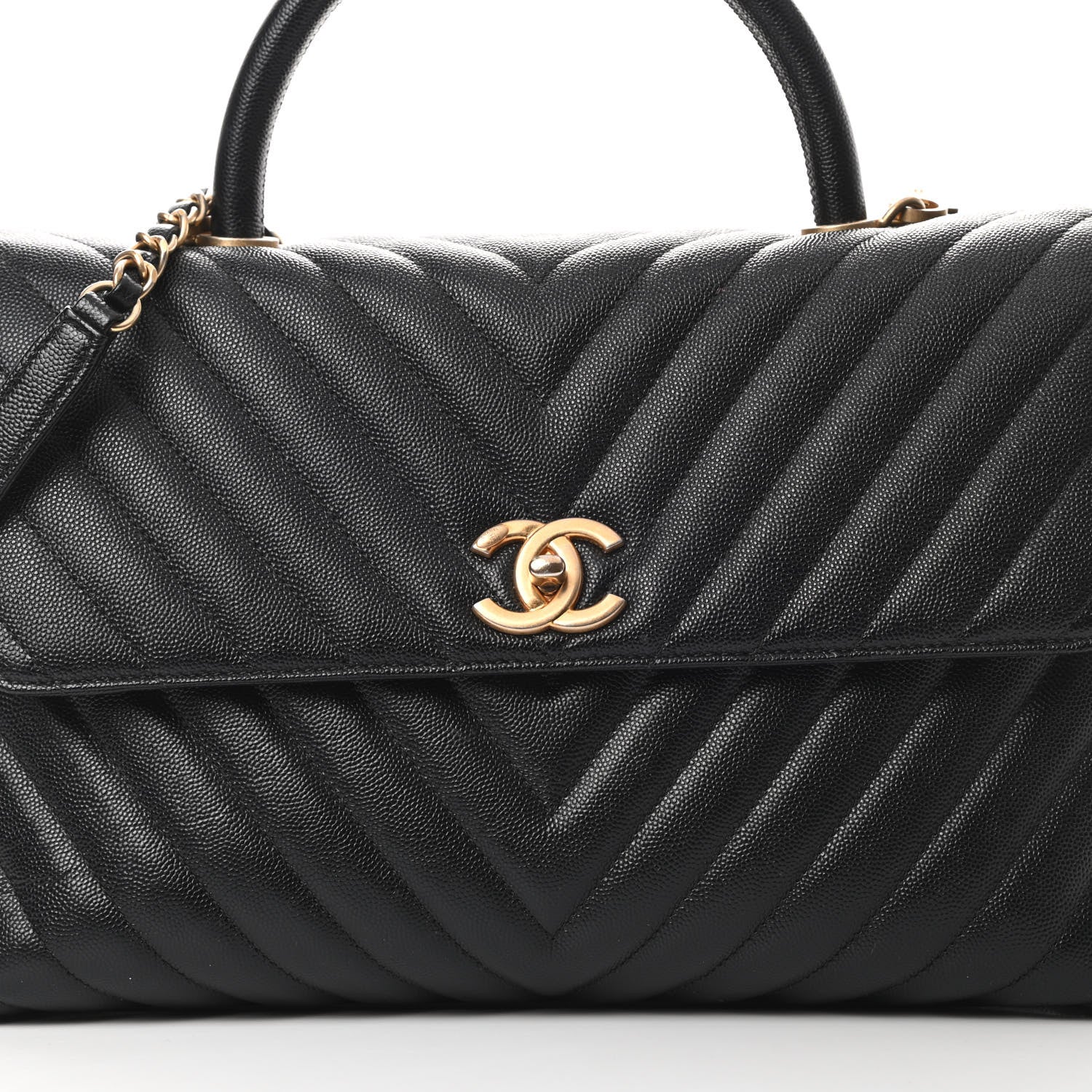 Chanel Caviar Chevron Quilted Medium Coco Handle Flap Black 8 of 16