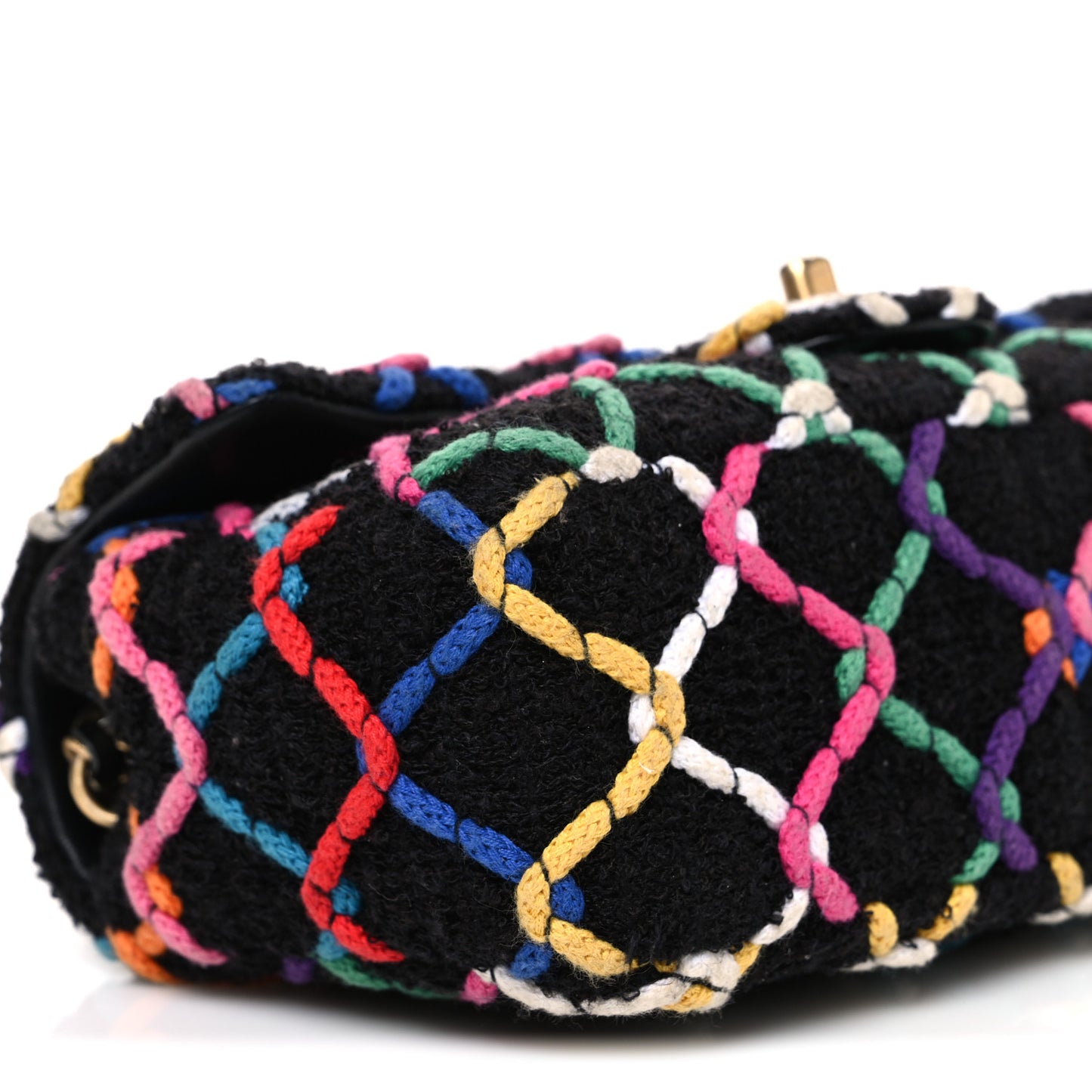 Tweed Diamond Threaded Mini Rectangular Pearl Crush Flap Black Multicolor