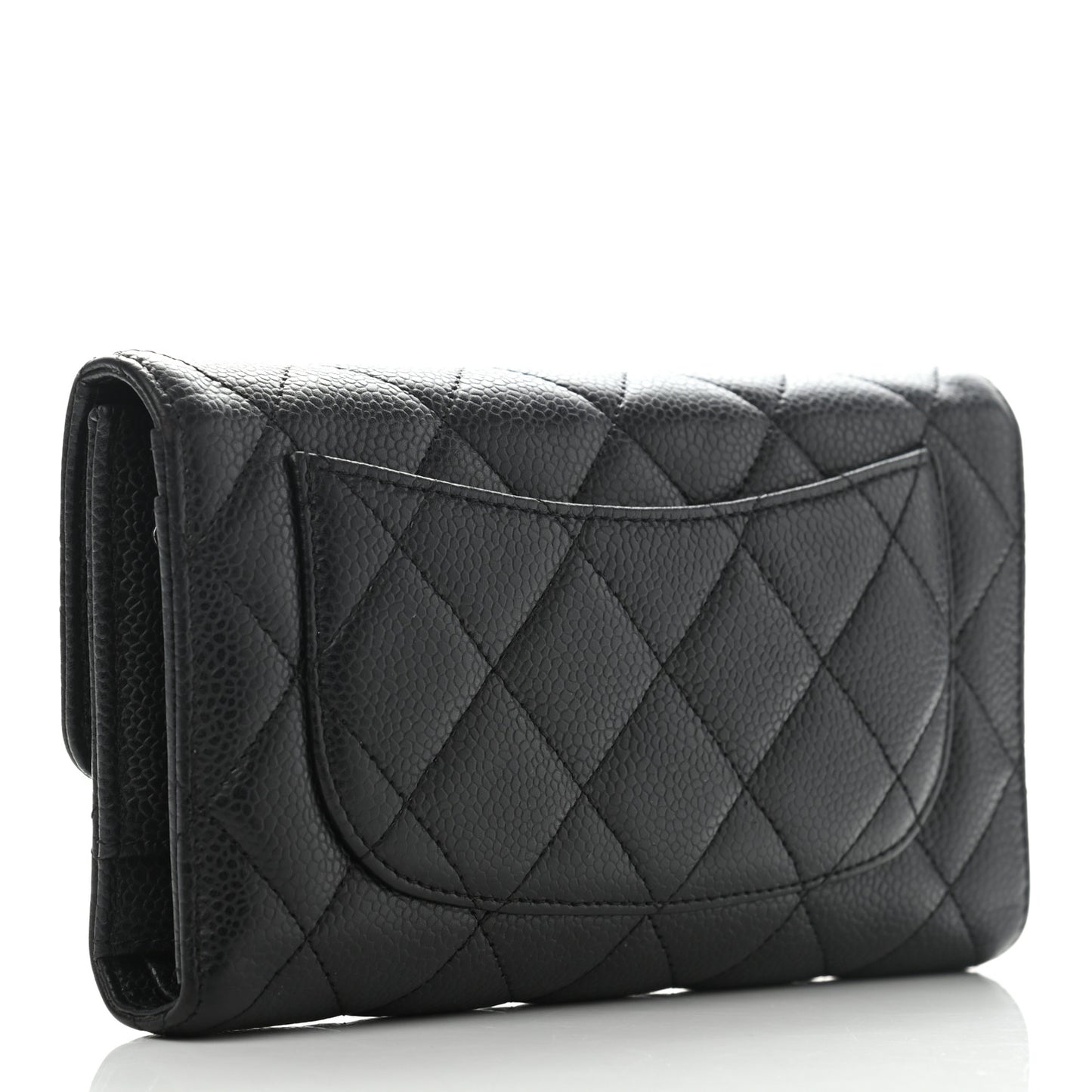 Caviar Quilted Long Flap Wallet Black