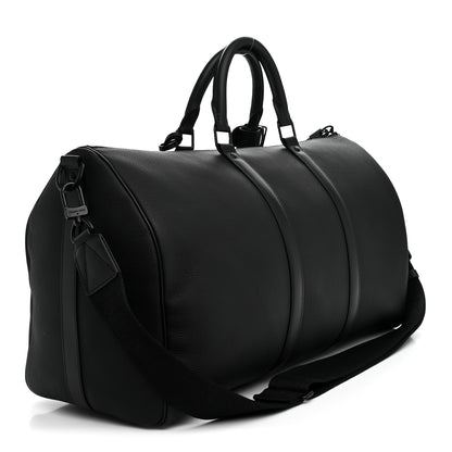 Louis Vuitton Grained Calfskin Aerogram Keepall Bandouliere 50 Black 2 of 9