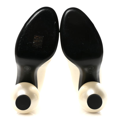 Chanel Stretch Lambskin Patent Cap Toe Pearl Ball Mid Calf Boots 40 White Black 6 of 10