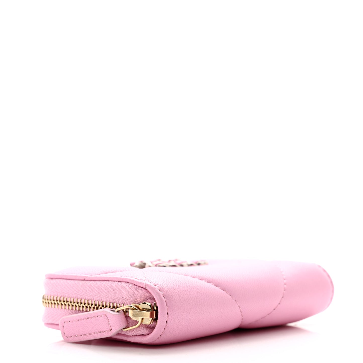 Lambskin Quilted Chanel 19 Zip Around Coin Purse Wallet Light Pink
